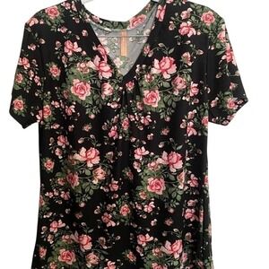 NWOT. Liz &Lilli Womens Large Floral Black and Pink Top